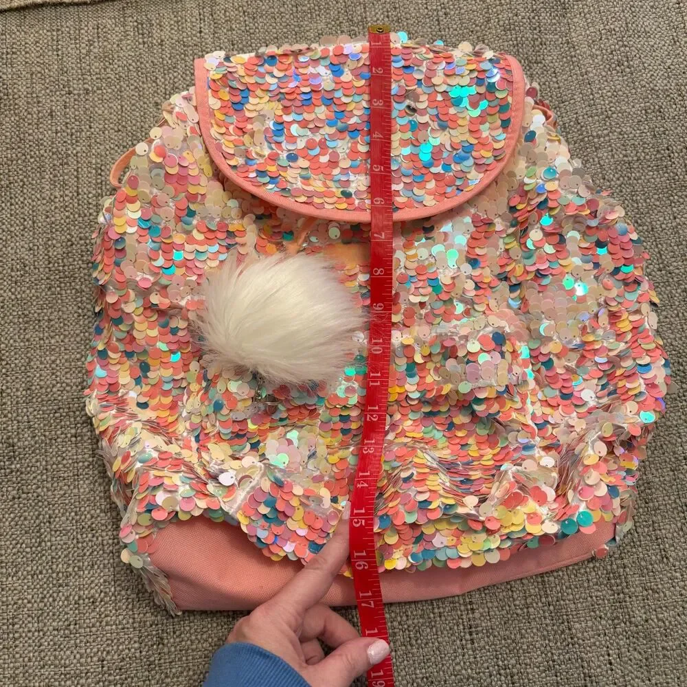 Justice Girls Flip Sequin Drawstring Birthday Cake Pink Backpack